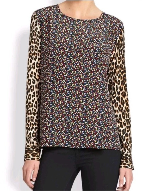 Equipment Tops - Equipment Floral Cheetah Liam 100% Silk Blouse Long Sleeve Top